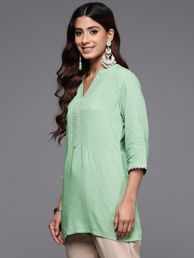 Stylish Green Cotton Woven Design Kurta with Pant And Dupatta Set For Women  - Shivam Garment